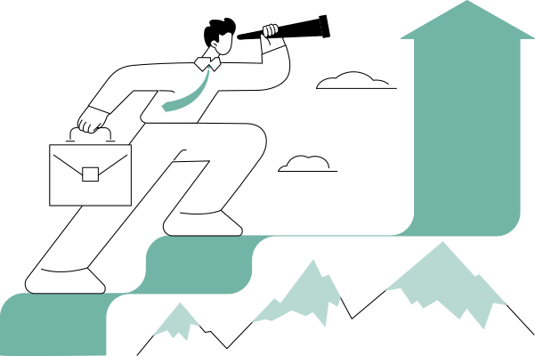 Person mit Fernrohr und Tasche