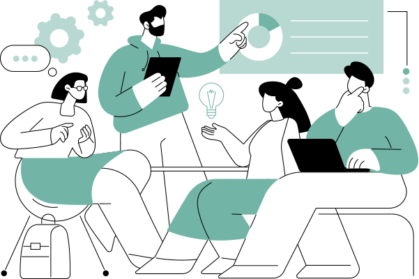 Team berät über verschiedene Lösungen