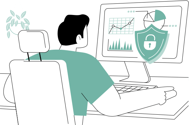 Person mit Laptop installiert Software