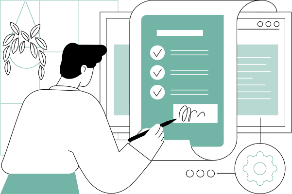 Person unterzeichnet geteiltes Dokument