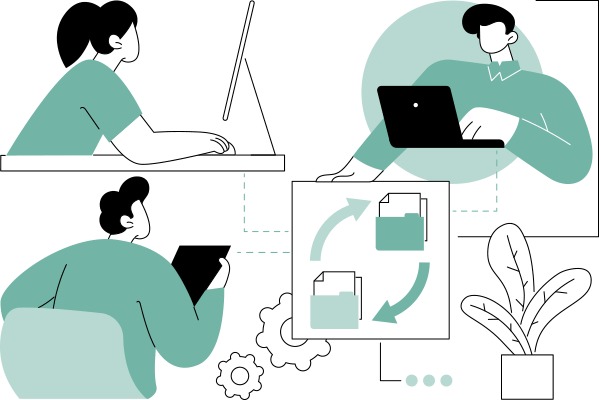 Verschiedene Personen tauschen Dokumente aus